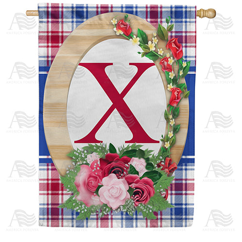 Roses On Wood Frame Monogram Double Sided House Flag