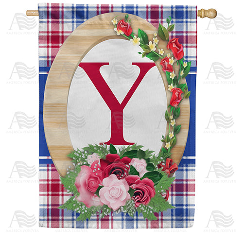 Roses On Wood Frame Monogram Double Sided House Flag