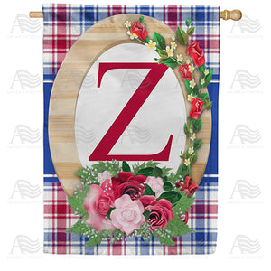 Roses On Wood Frame Monogram Double Sided House Flag