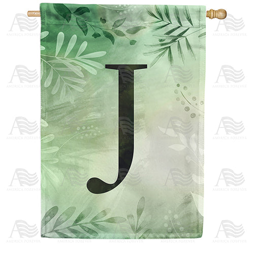 Lush Leaves Monogram Double Sided House Flag