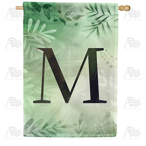 Lush Leaves Monogram Double Sided House Flag