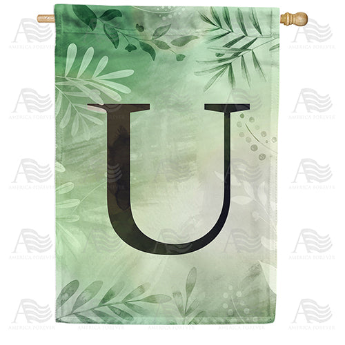 Lush Leaves Monogram Double Sided House Flag