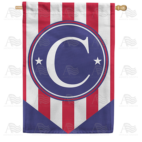 Red, White And Blue Emblem Monogram Double Sided House Flag