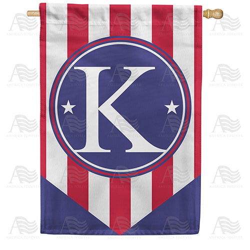 Red, White And Blue Emblem Monogram Double Sided House Flag