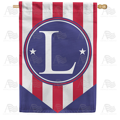 Red, White And Blue Emblem Monogram Double Sided House Flag