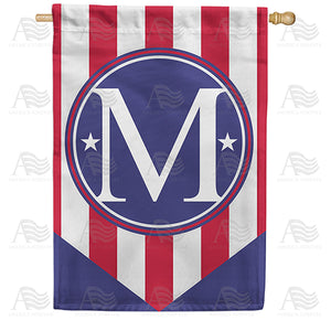 Red, White And Blue Emblem Monogram Double Sided House Flag