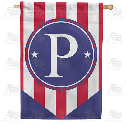 Red, White And Blue Emblem Monogram Double Sided House Flag