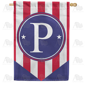 Red, White And Blue Emblem Monogram Double Sided House Flag