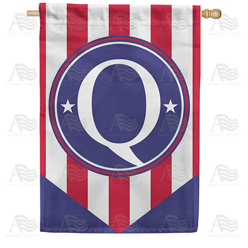 Red, White And Blue Emblem Monogram Double Sided House Flag