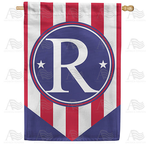 Red, White And Blue Emblem Monogram Double Sided House Flag