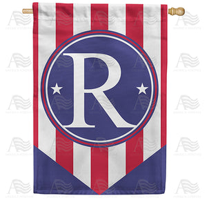 Red, White And Blue Emblem Monogram Double Sided House Flag