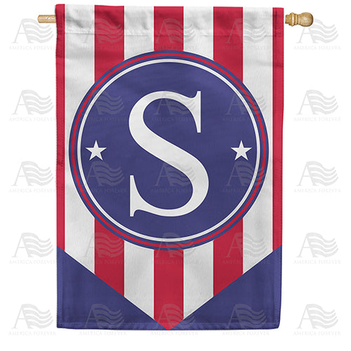 Red, White And Blue Emblem Monogram Double Sided House Flag