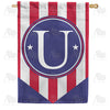 Red, White And Blue Emblem Monogram Double Sided House Flag