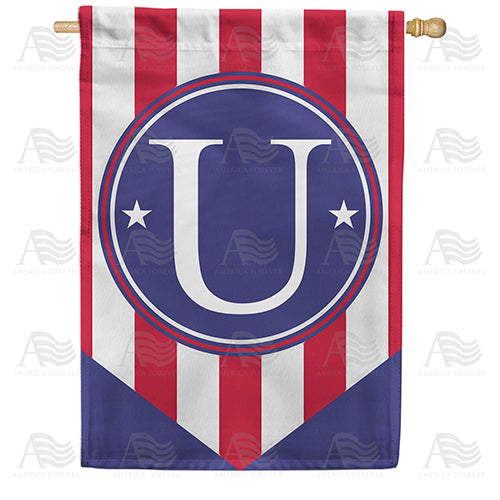 Red, White And Blue Emblem Monogram Double Sided House Flag