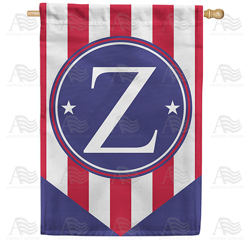 Red, White And Blue Emblem Monogram Double Sided House Flag