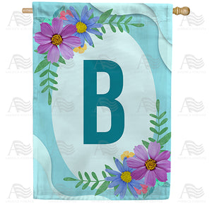 Cosmos On Blue Wood Monogram Double Sided House Flag