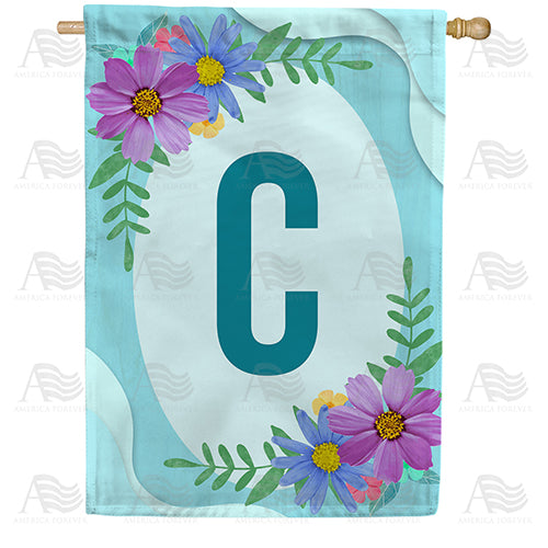 Cosmos On Blue Wood Monogram Double Sided House Flag