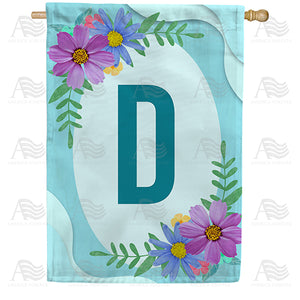 Cosmos On Blue Wood Monogram Double Sided House Flag