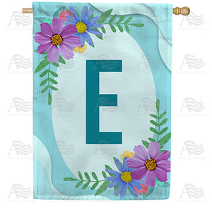 Cosmos On Blue Wood Monogram Double Sided House Flag