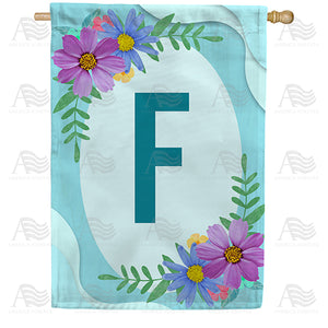 Cosmos On Blue Wood Monogram Double Sided House Flag