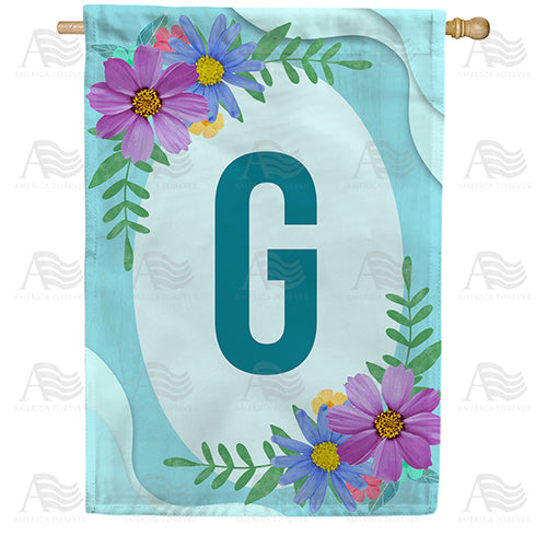 Cosmos On Blue Wood Monogram Double Sided House Flag