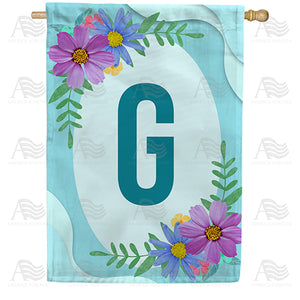 Cosmos On Blue Wood Monogram Double Sided House Flag