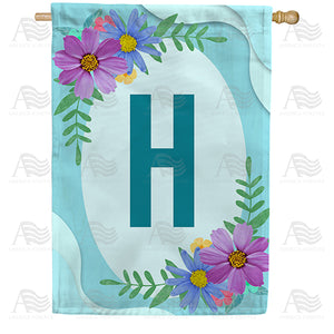 Cosmos On Blue Wood Monogram Double Sided House Flag