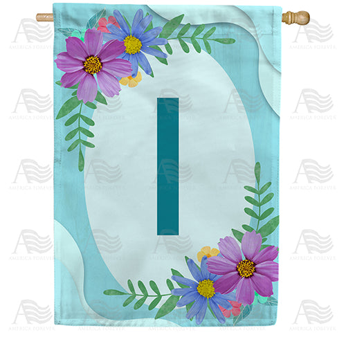 Cosmos On Blue Wood Monogram Double Sided House Flag
