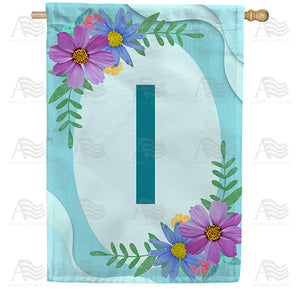Cosmos On Blue Wood Monogram Double Sided House Flag