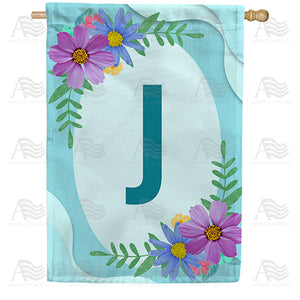Cosmos On Blue Wood Monogram Double Sided House Flag