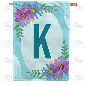 Cosmos On Blue Wood Monogram Double Sided House Flag