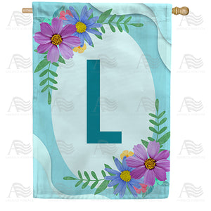 Cosmos On Blue Wood Monogram Double Sided House Flag