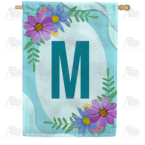 Cosmos On Blue Wood Monogram Double Sided House Flag