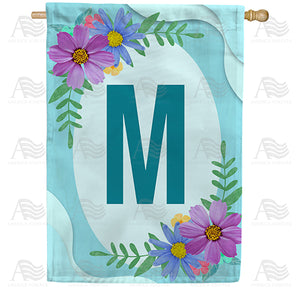 Cosmos On Blue Wood Monogram Double Sided House Flag