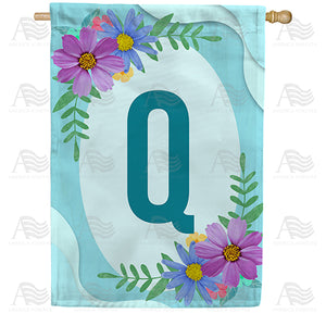 Cosmos On Blue Wood Monogram Double Sided House Flag