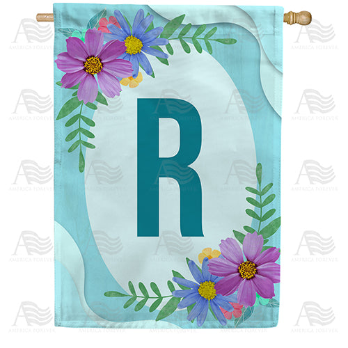 Cosmos On Blue Wood Monogram Double Sided House Flag