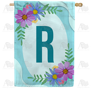Cosmos On Blue Wood Monogram Double Sided House Flag