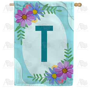 Cosmos On Blue Wood Monogram Double Sided House Flag