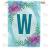 Cosmos On Blue Wood Monogram Double Sided House Flag