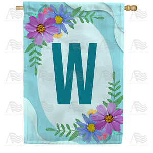 Cosmos On Blue Wood Monogram Double Sided House Flag