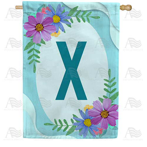 Cosmos On Blue Wood Monogram Double Sided House Flag