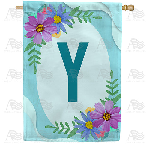 Cosmos On Blue Wood Monogram Double Sided House Flag
