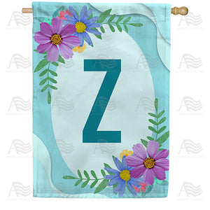 Cosmos On Blue Wood Monogram Double Sided House Flag