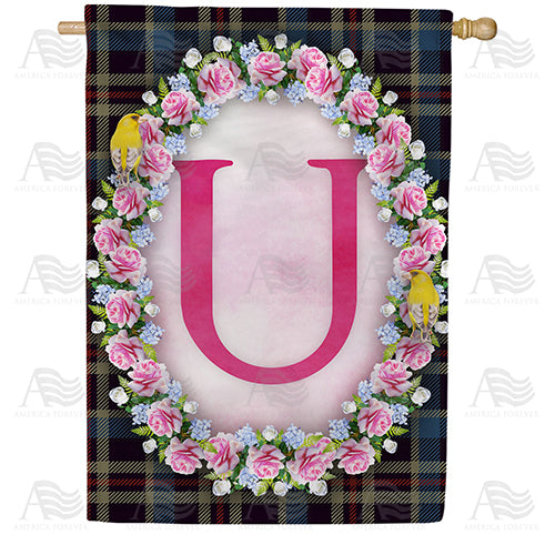 Burst Of Pink Monogram Double Sided House Flag