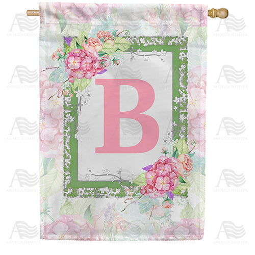 Watercolor Hydrangeas Monogram Double Sided House Flag