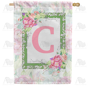 Watercolor Hydrangeas Monogram Double Sided House Flag
