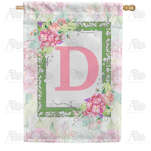 Watercolor Hydrangeas Monogram Double Sided House Flag