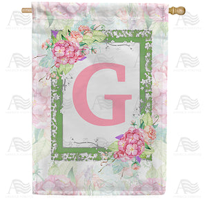 Watercolor Hydrangeas Monogram Double Sided House Flag