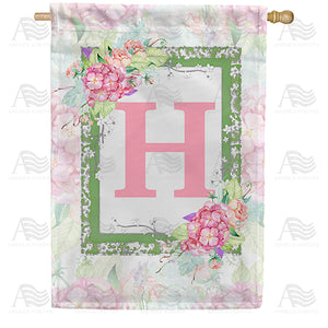 Watercolor Hydrangeas Monogram Double Sided House Flag