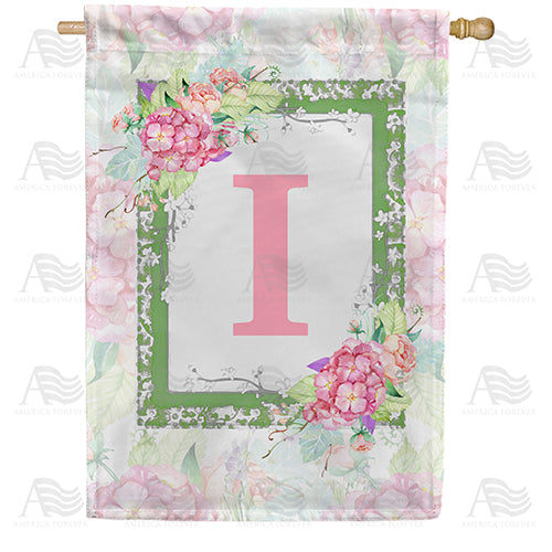 Watercolor Hydrangeas Monogram Double Sided House Flag